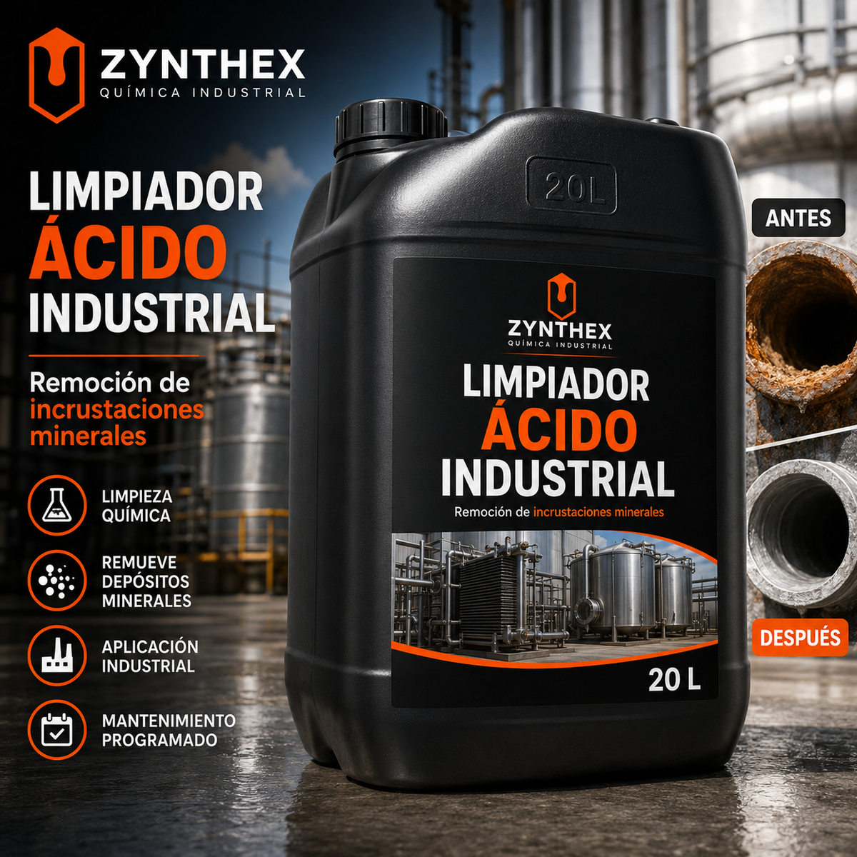 Limpiador ácido industrial Zynthex, bidón 20 L